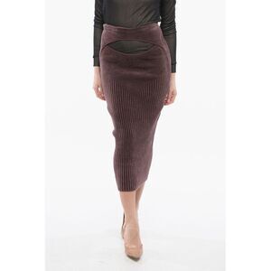 Ribbed Chenille Pencil Skirt with Cut-Out Detail